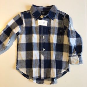 Toddler boy blue and cream shirt.